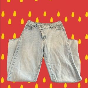 SHEIN Light Blue Cross Button Jeans